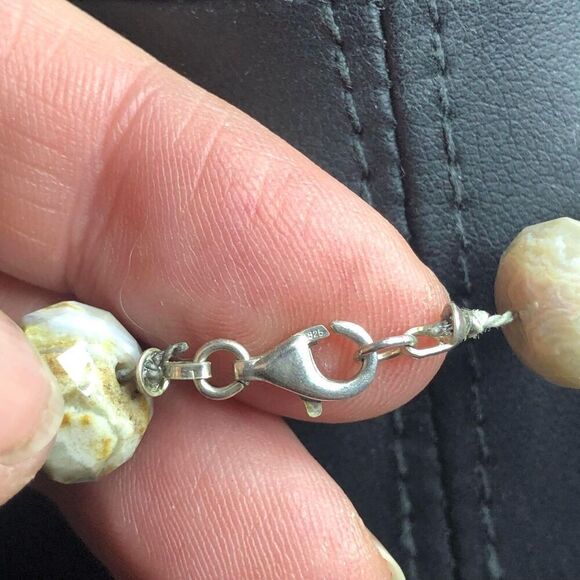 1787 Pearl & agate knotted 925 sterling silver Necklace 52grams - Picture 3 of 4